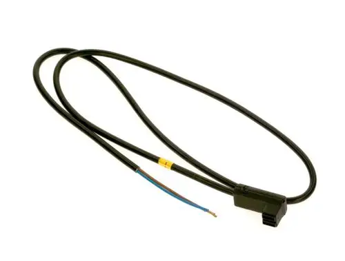 Schwarze Anschlussleitung mit einem Stecker und zwei freiliegenden Drähten in blau und braun, geeignet für eine Anwendung von Bosch.
